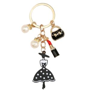 NEW Modern Lady Bag Lipstick Faux Pearls Keychain Bag Charm Key Ring